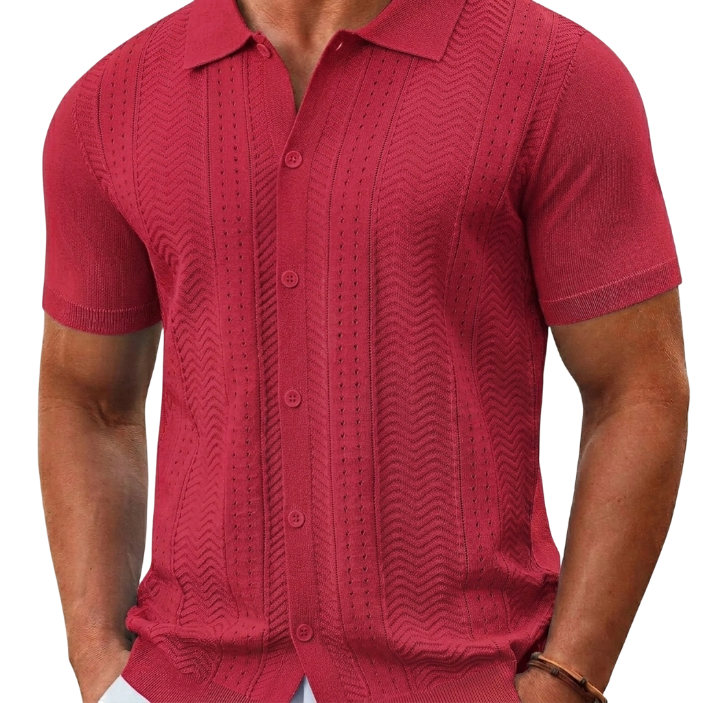 Men's Short Sleeve Knit Button Down Shirt