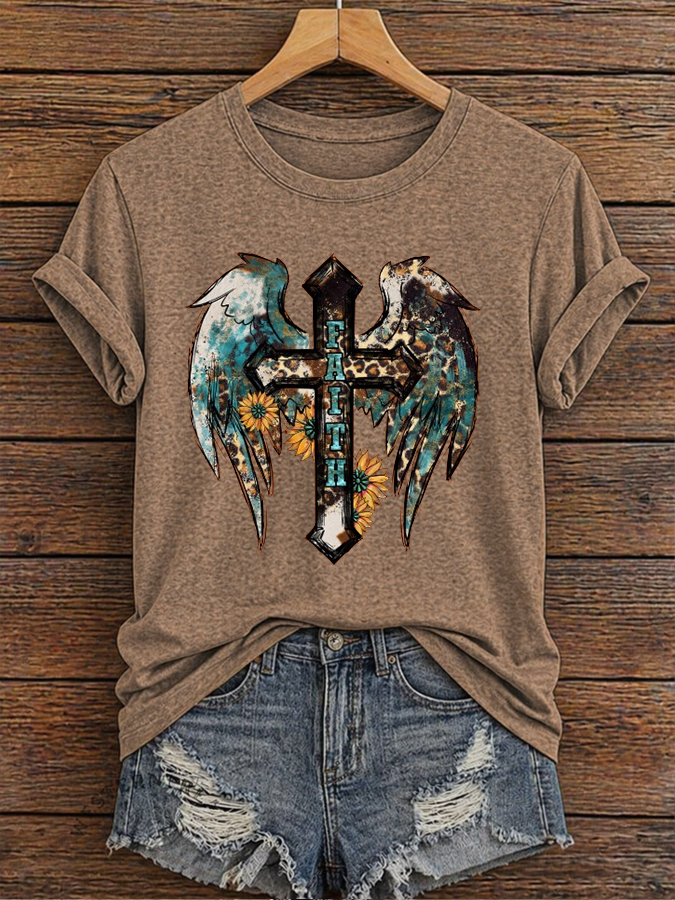 Women's Western Faith Wings  Printed Casual T-shirt