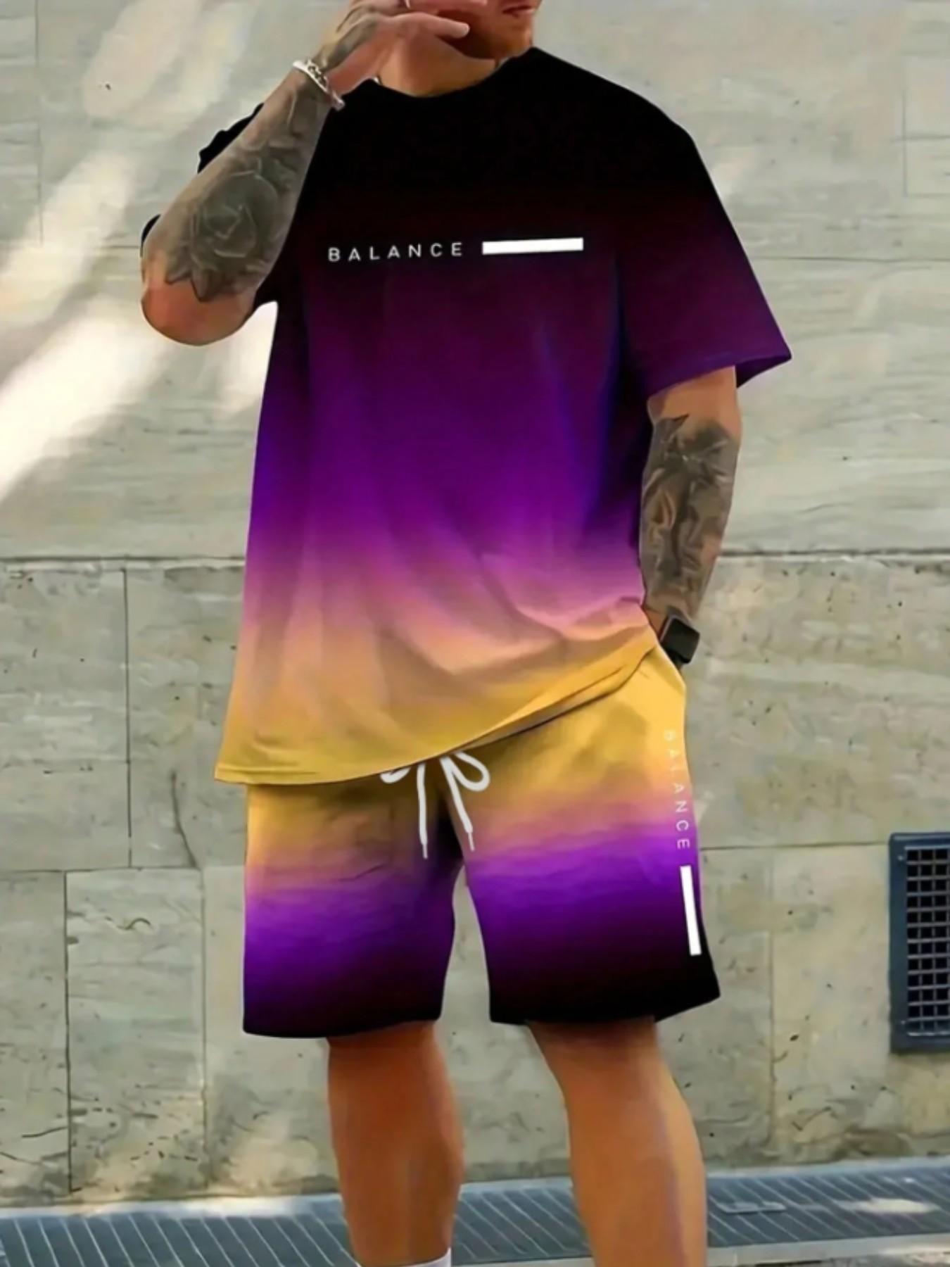 Men's Gradient Short-Sleeve Gym Set