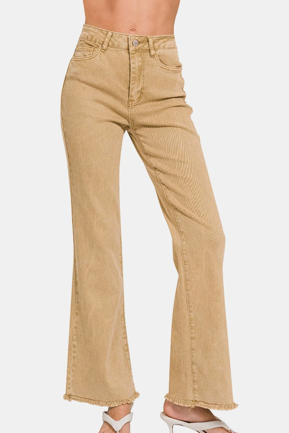 Acid Washed Frayed Hem Bootcut Jeans