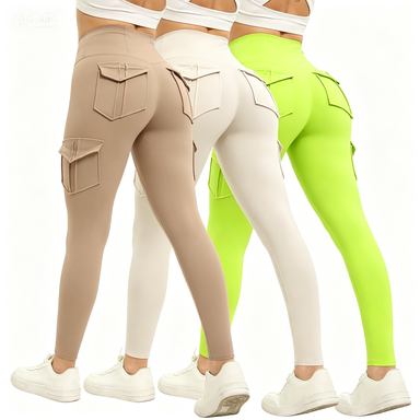 Women's 3-Pack Butt Lifting Leggings – High Waist Tummy Control with Flap & Side Pockets, Breathable Sporty Activewear for Yoga, Gym, Workout & Running