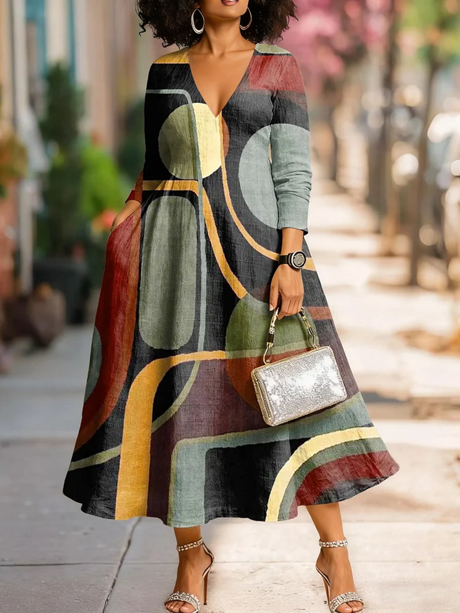 African-American woman's dress with ethnic patterns