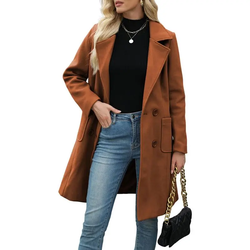 复制Women Wool Blend Camel Mid-Long Coat