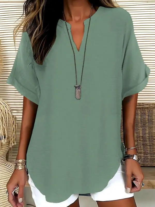 🔥LAST day 85% OFF🔥Women's Plain Short Sleeve Blouse, Casual Solid Color Top for Daily Wear, Ladies Clothes for All Seasons