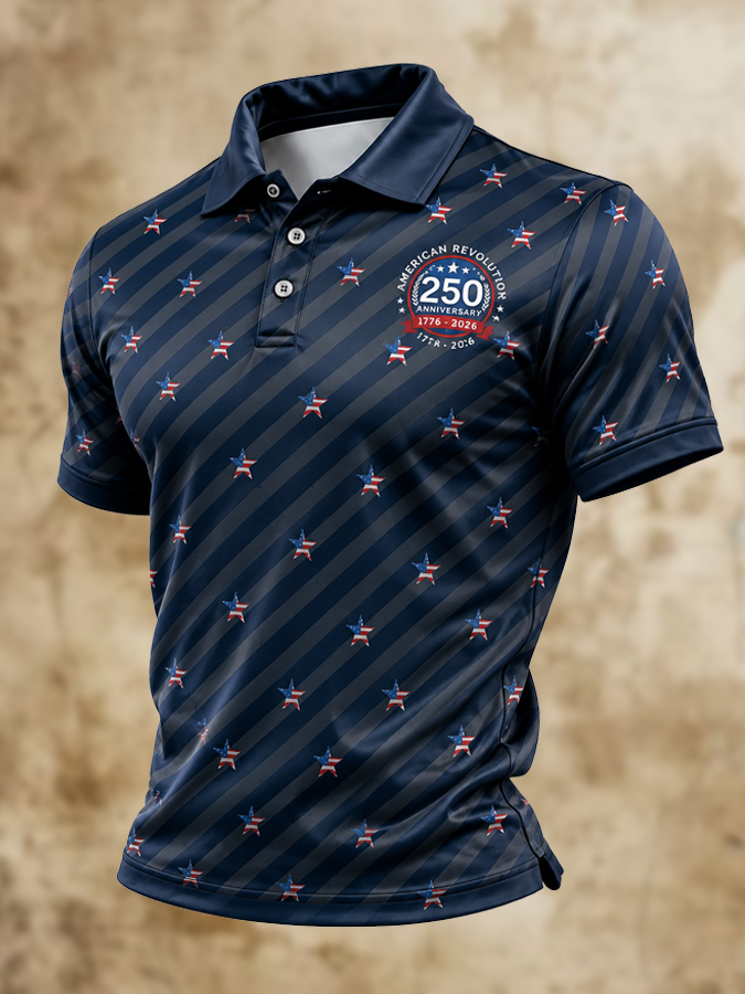 Men's Colorful Star American Flag 250th Anniversary Polo Shirt