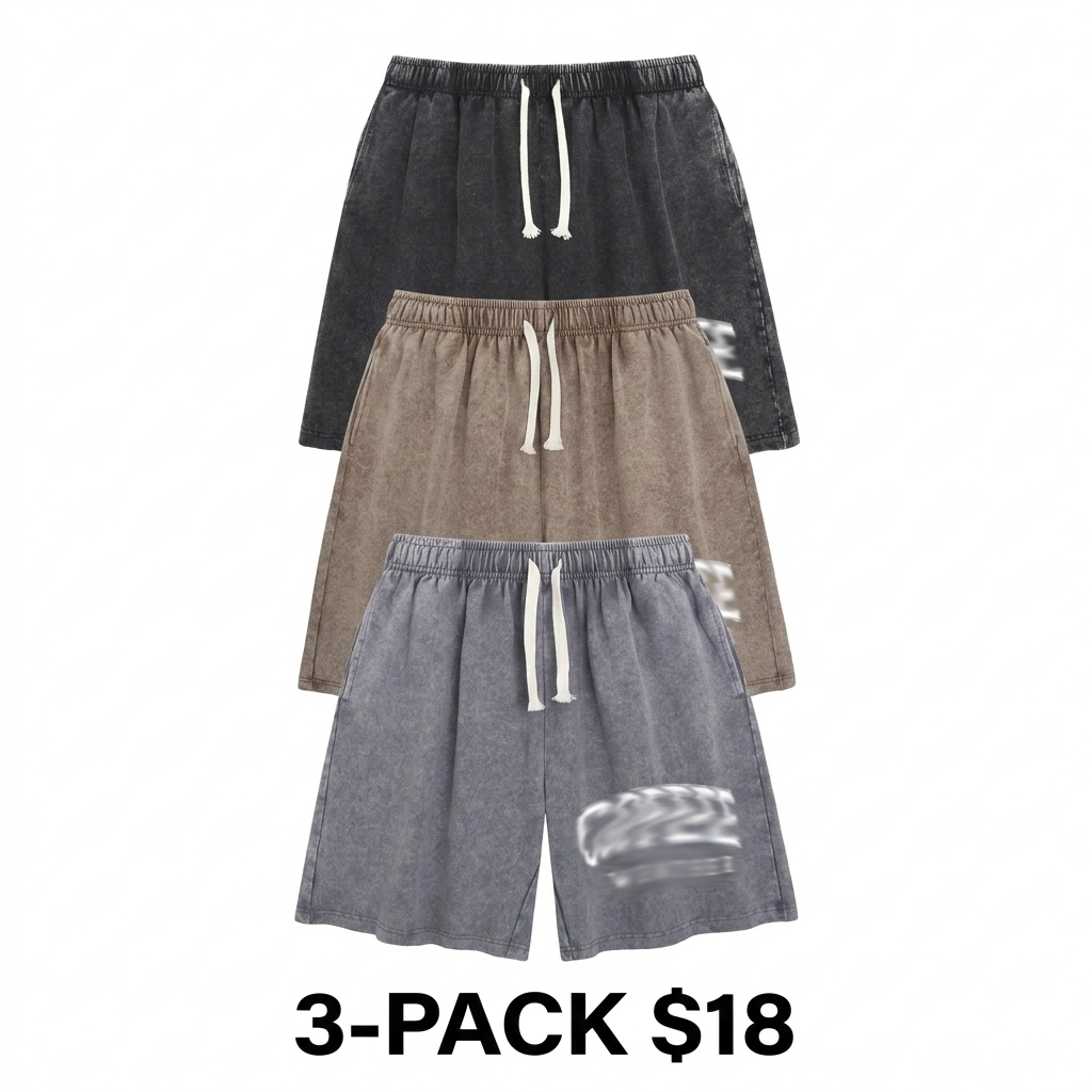 Unisex Acid Wash Graphic Sweat Shorts – Cotton Baggy Casual with Pockets