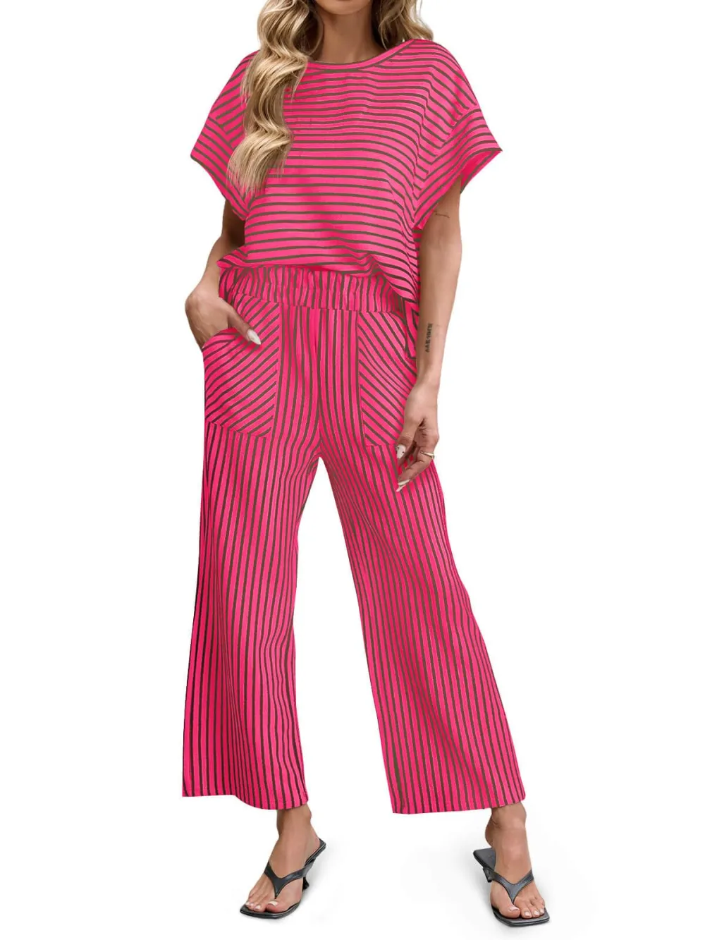 🔥10-PACK (Contain all color)🔥Women's Striped 2 Piece Lounge Set