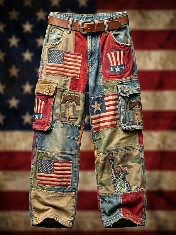 Men's American Independence Day Camo Patchwork Print Casual Pants