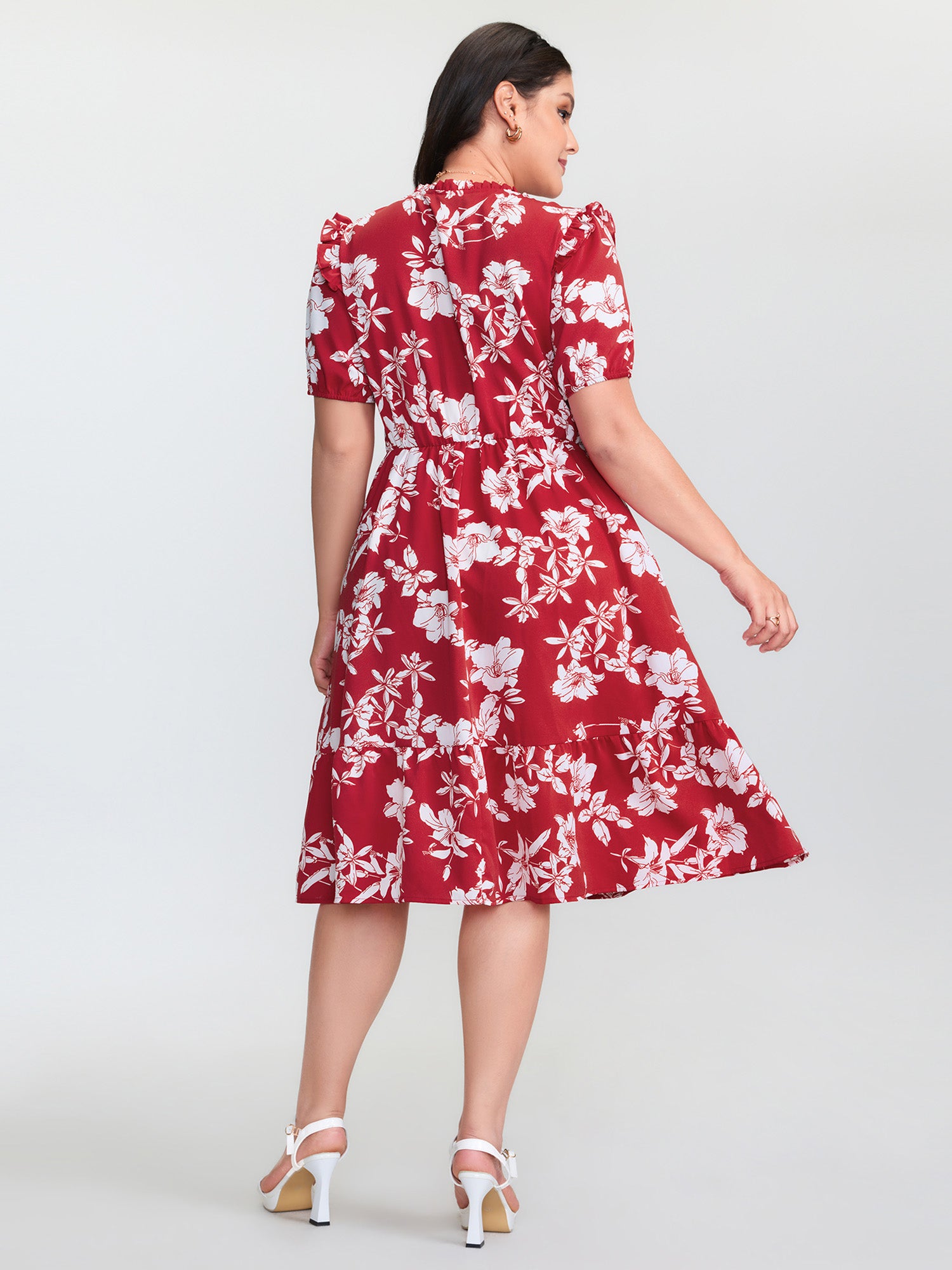 Floral Print Shirred Front Flutter Sleeve Mini Dress