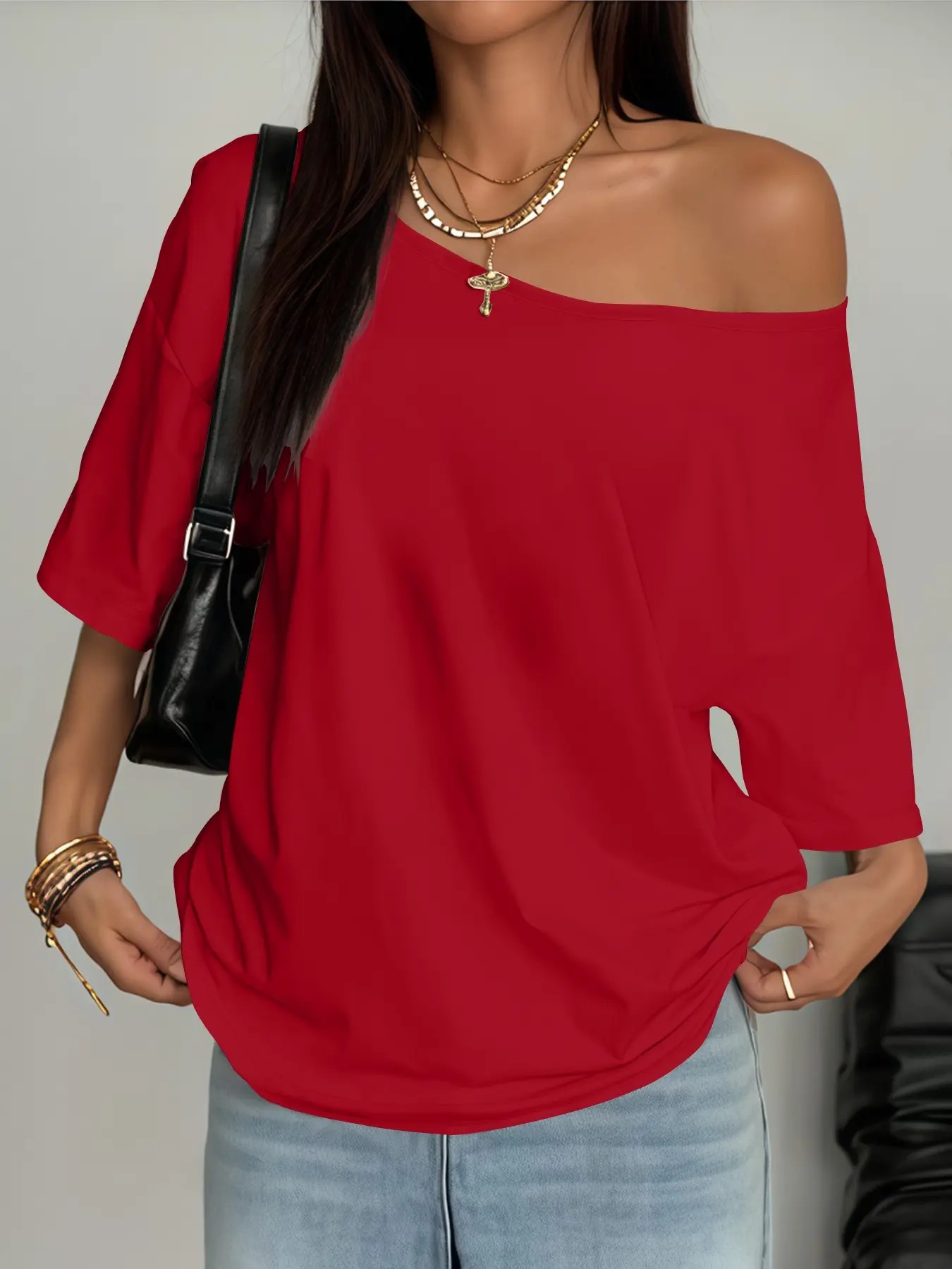 Plus Size Asymmetrical Neck Top for Women – Soft Short Sleeve Tee