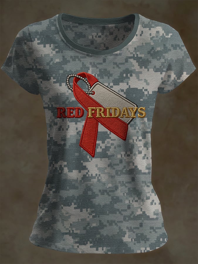 Women's Casual Red Friday Print Short-Sleeve T-Shirt