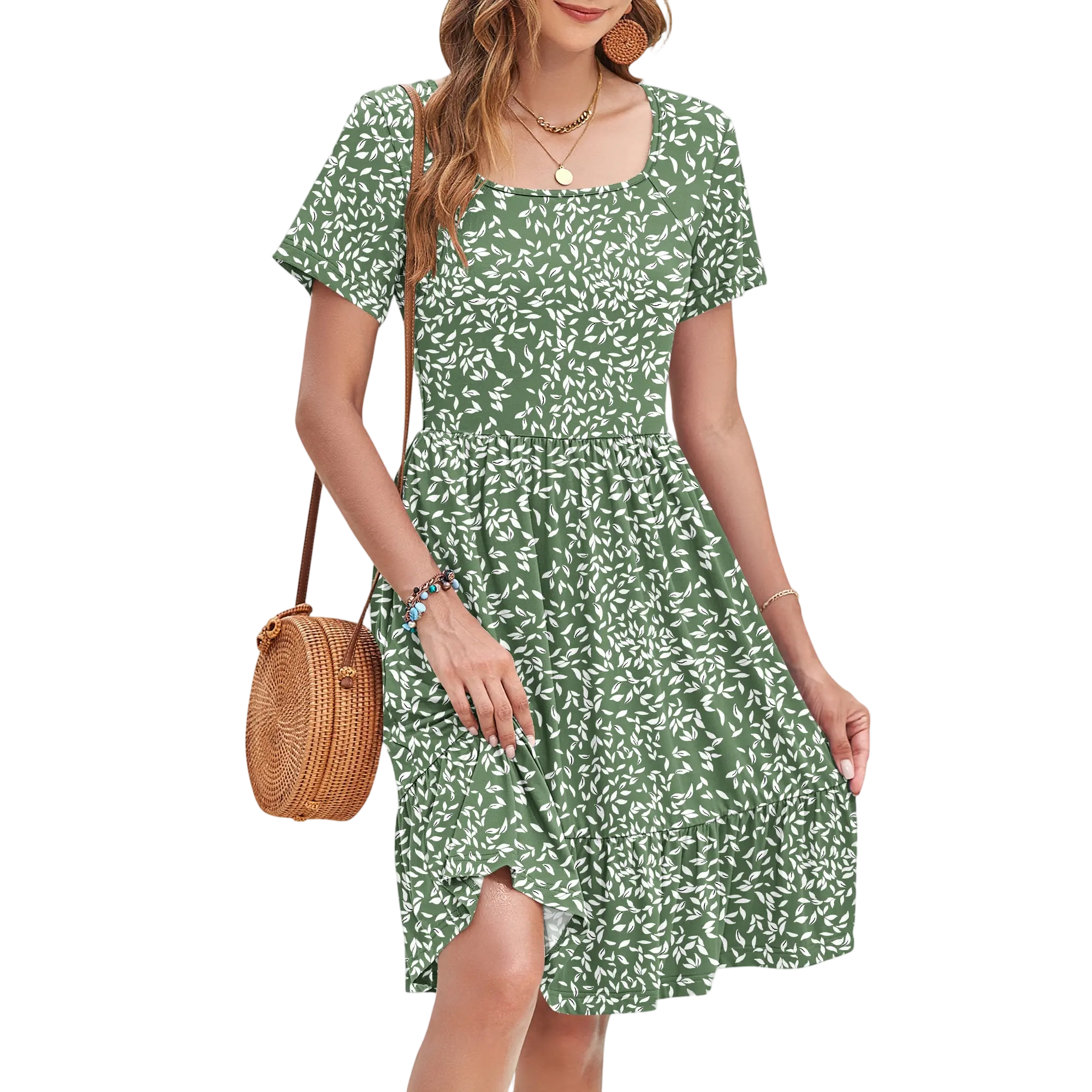 Women Square Neck Ditsy Floral Dress