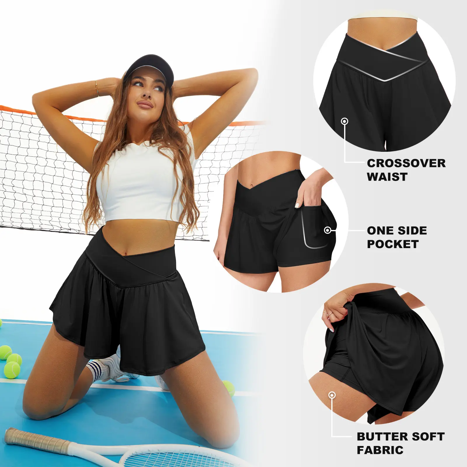 ⚡Women's 2 in 1 Crossover Athletic Shorts with Pockets🔥