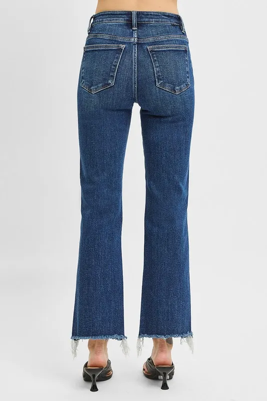 Full Size Tummy Control High Rise Crop Straight Raw Cut Hem Jeans
