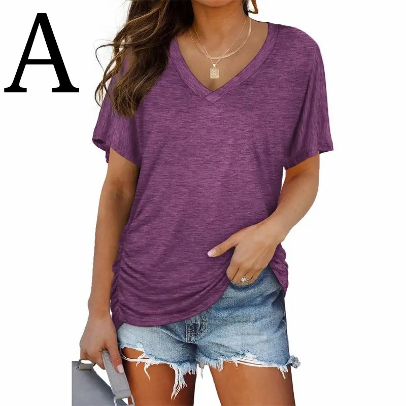 Women’s V-Neck Dolman Sleeve Loose Fit Shirred Top