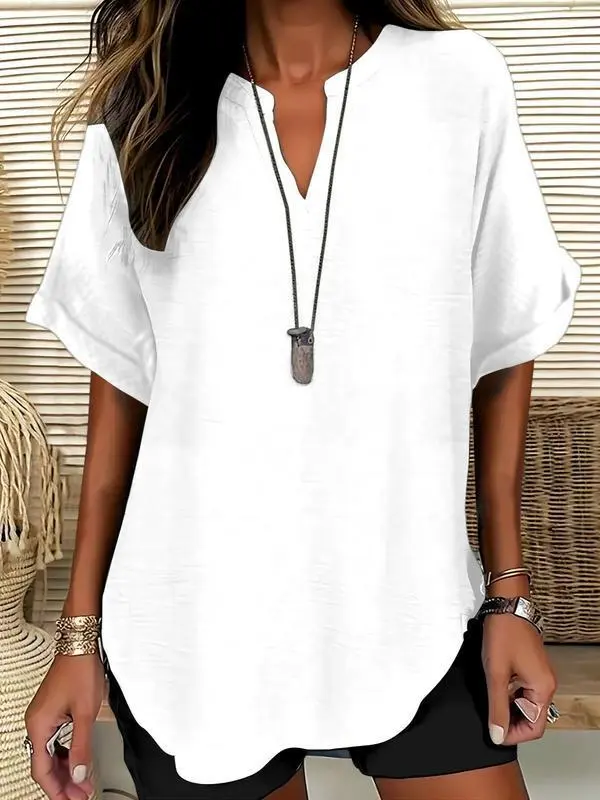 🔥LAST day 85% OFF🔥Women's Plain Short Sleeve Blouse, Casual Solid Color Top for Daily Wear, Ladies Clothes for All Seasons