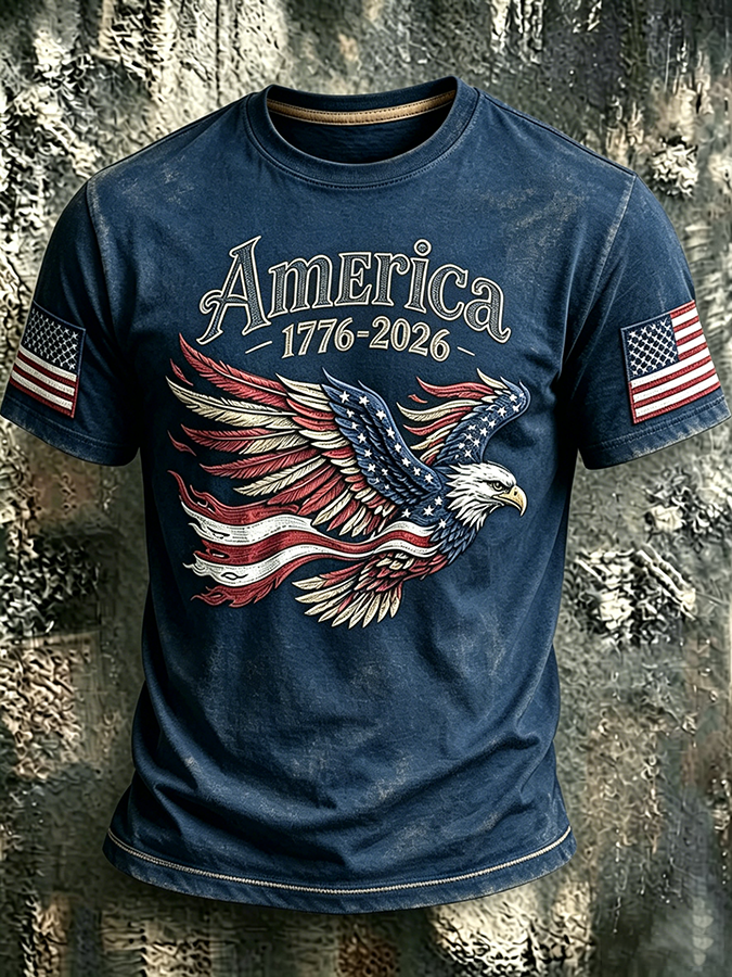 250Th Anniversary Eagle Printed Washed Round Neck T-Shirt From The United States