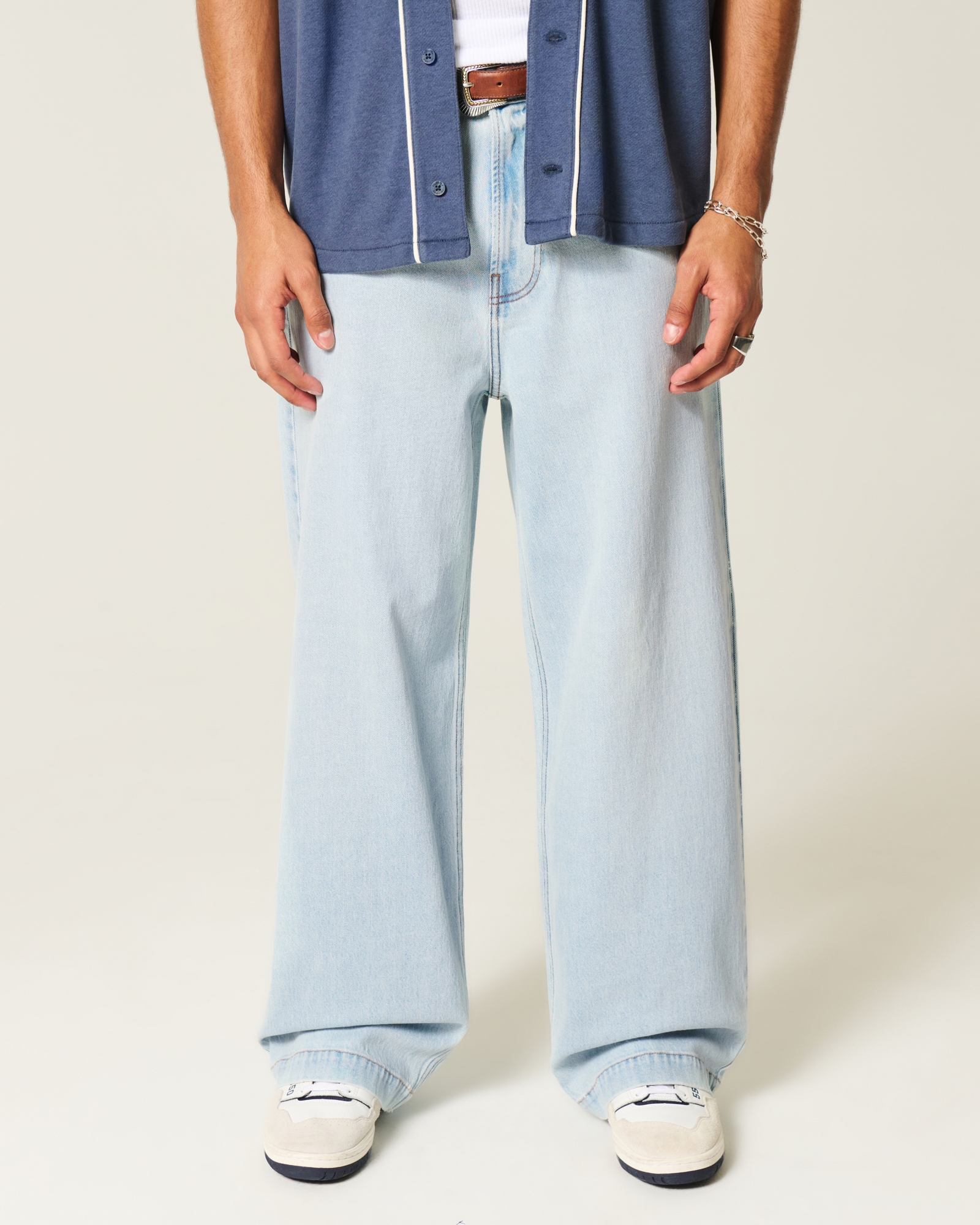 Dark Wash Logo Embroidery Super Baggy Jeans