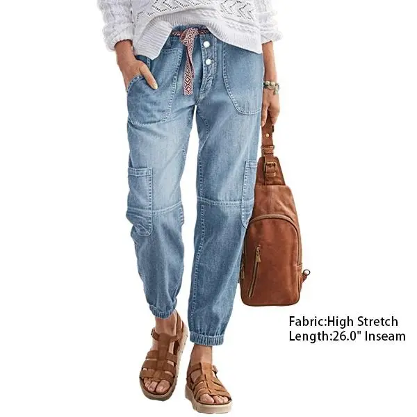 Mother's Day Sale💕Multi Pocket Button Fly Mid Rise Straight Leg Jeans Without Belt