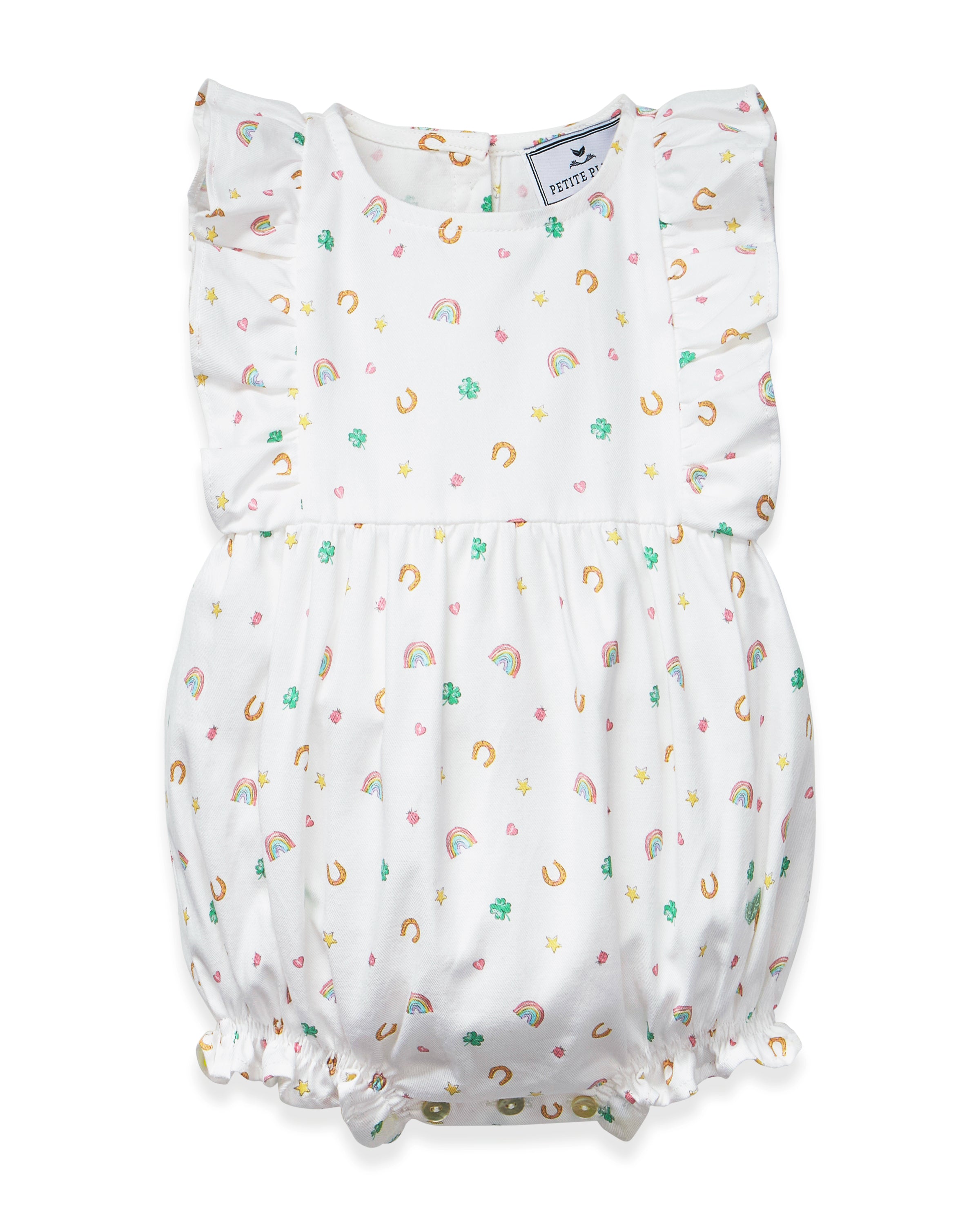 Baby's Twill Ruffled Romper in Good Luck Charms