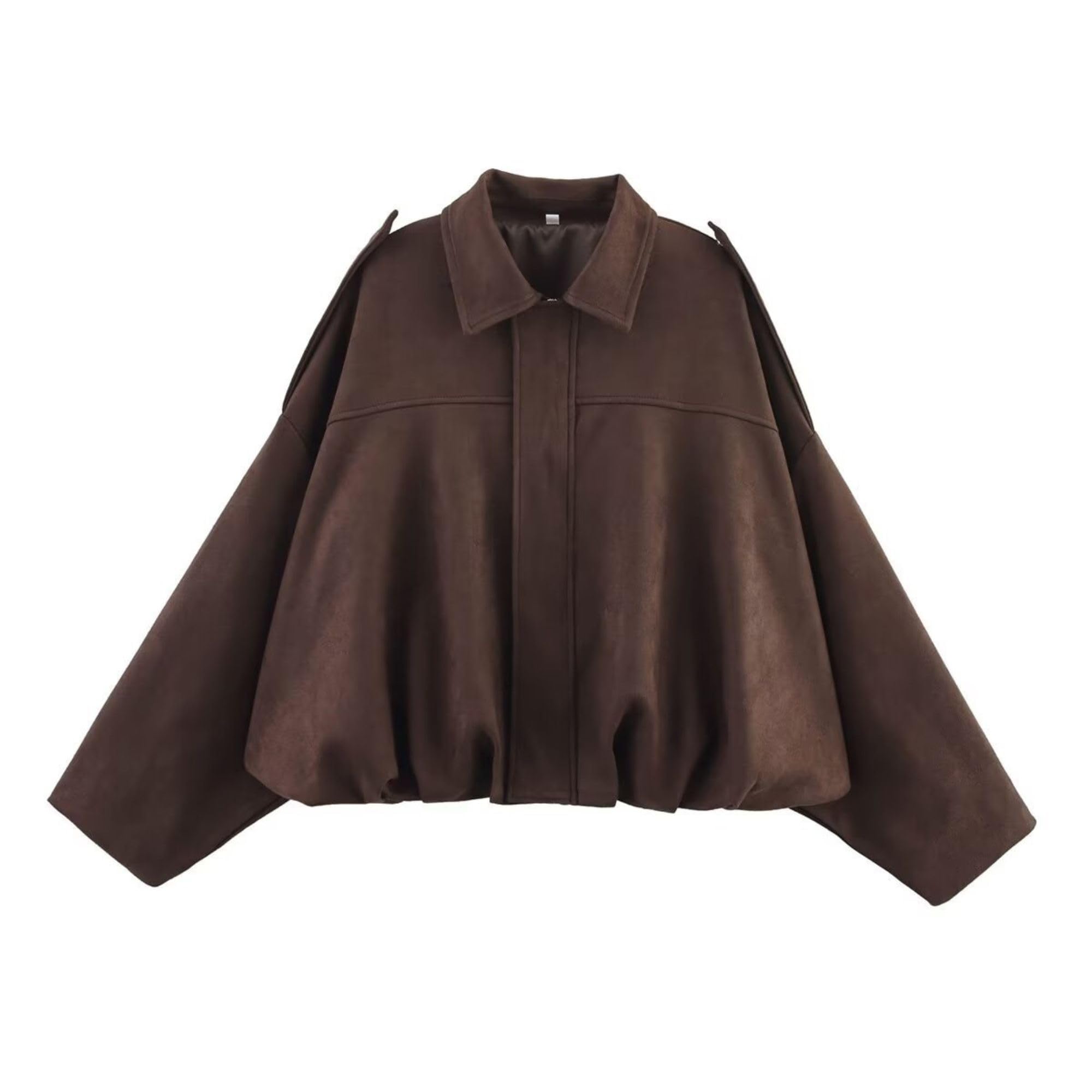 Xunger Women's Faux Suede Bomber Jacket Spring Lapel Pilot Coat Casual Oversized Long Sleeves Trendy Streetwear Outerwear