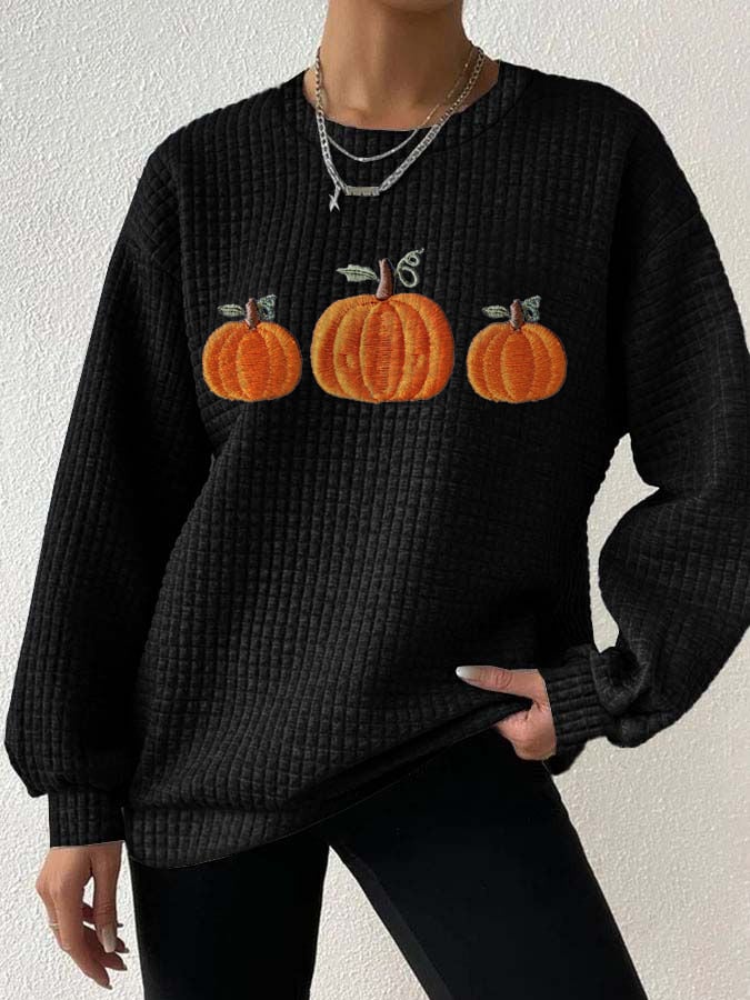 Women's Fall Pumpkin Print Gingham Sweatshirt