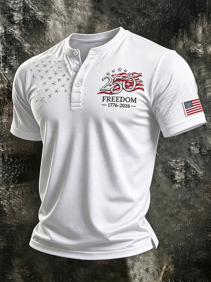 Men'S 250th Anniversary of the United States Print Casual Henry Collar Top