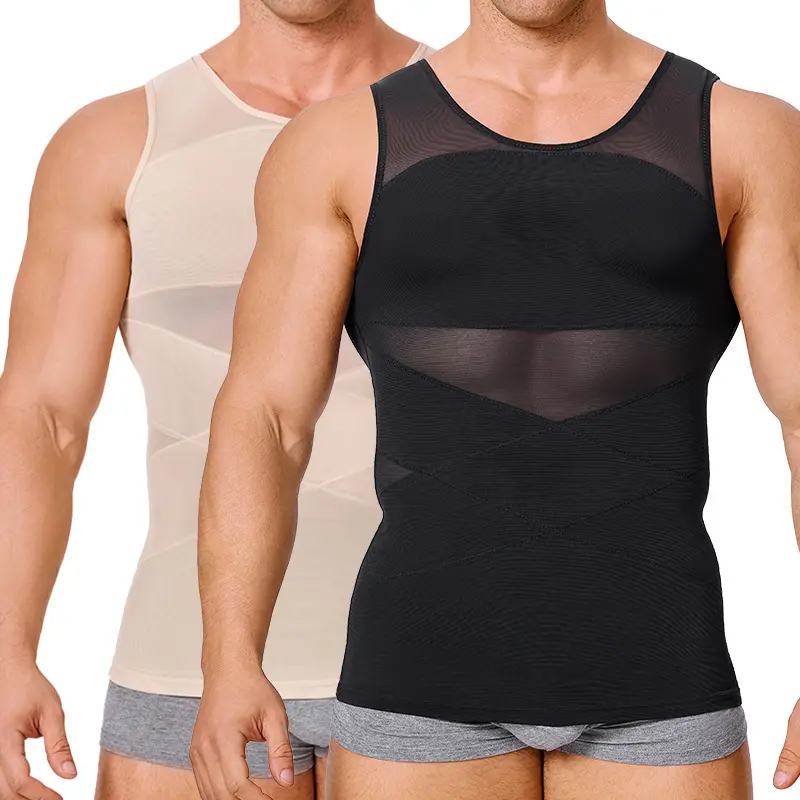【2 pack】Men's Compression Shirt Shapewear Tanktop Menboobs And Tummy Control Fajas Undershirt