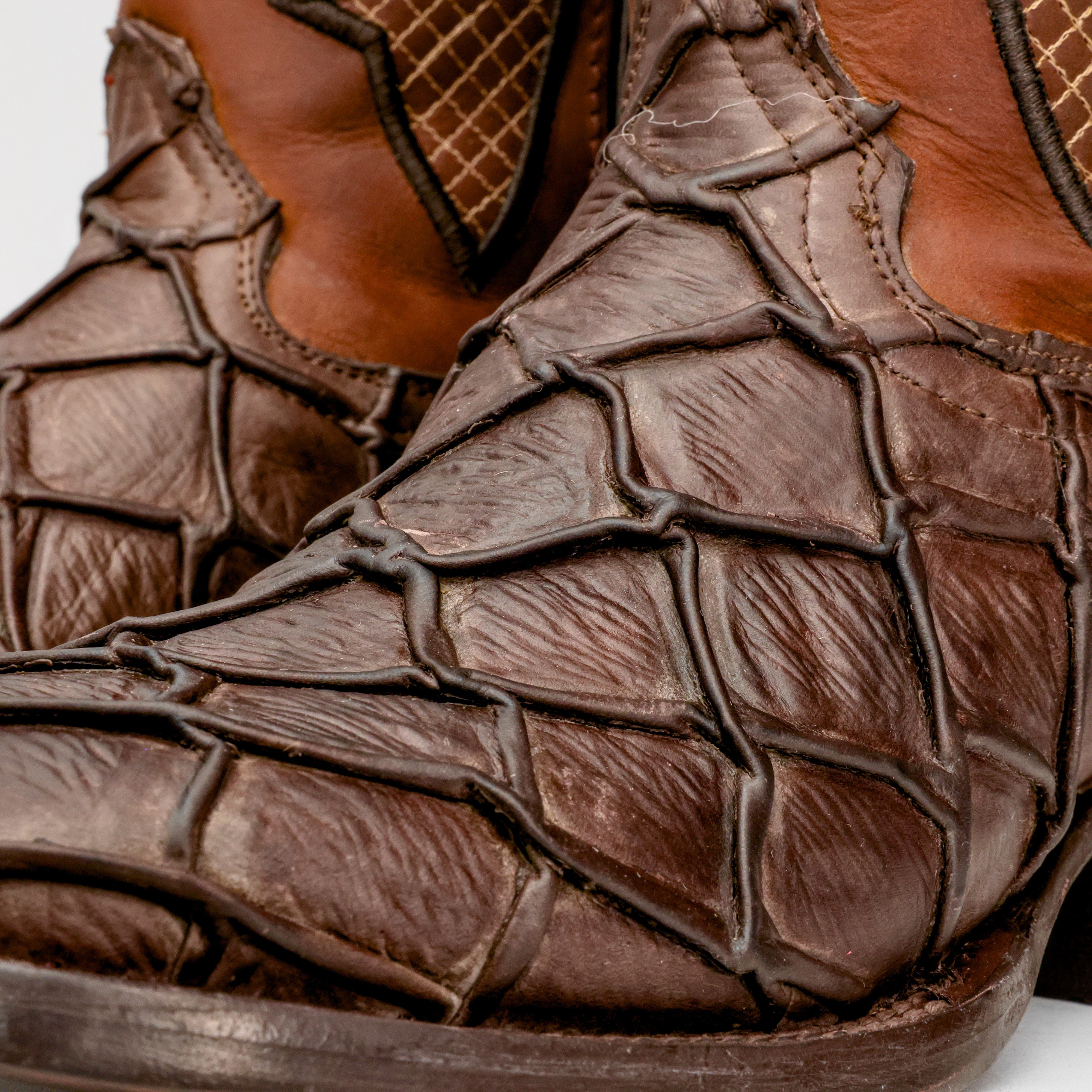 Matte Chocolate Brown Pirarucu Leather Boots - Square Toe