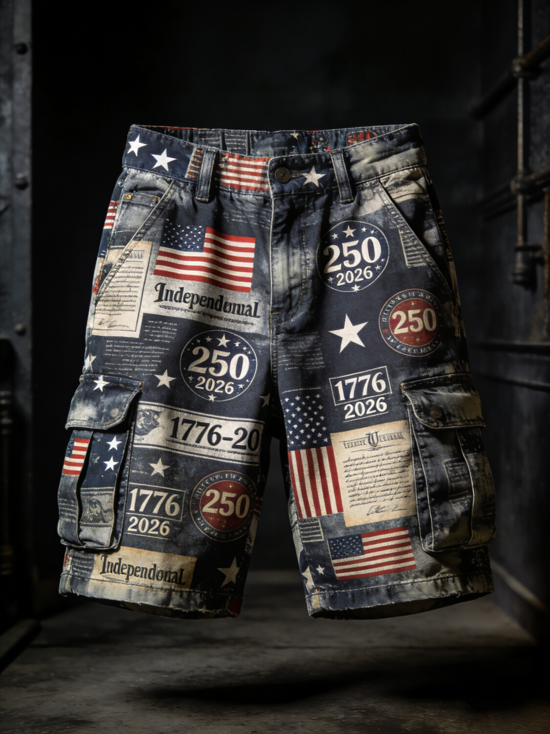 Men's USA Anniversary 1776-2026 Art Print Denim Casual Shorts