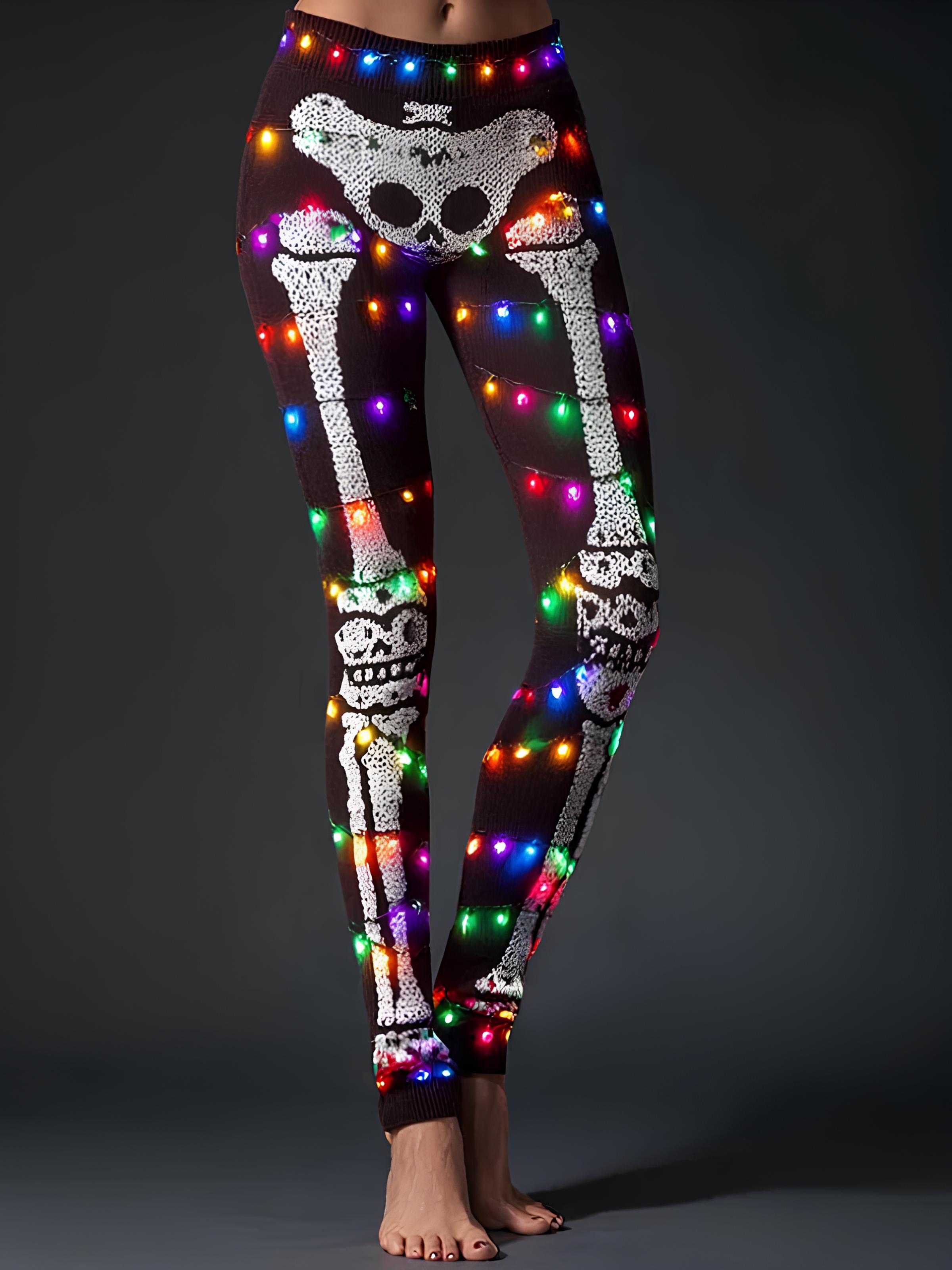Women's Christmas String Lights Skeleton Print Casual Leggings