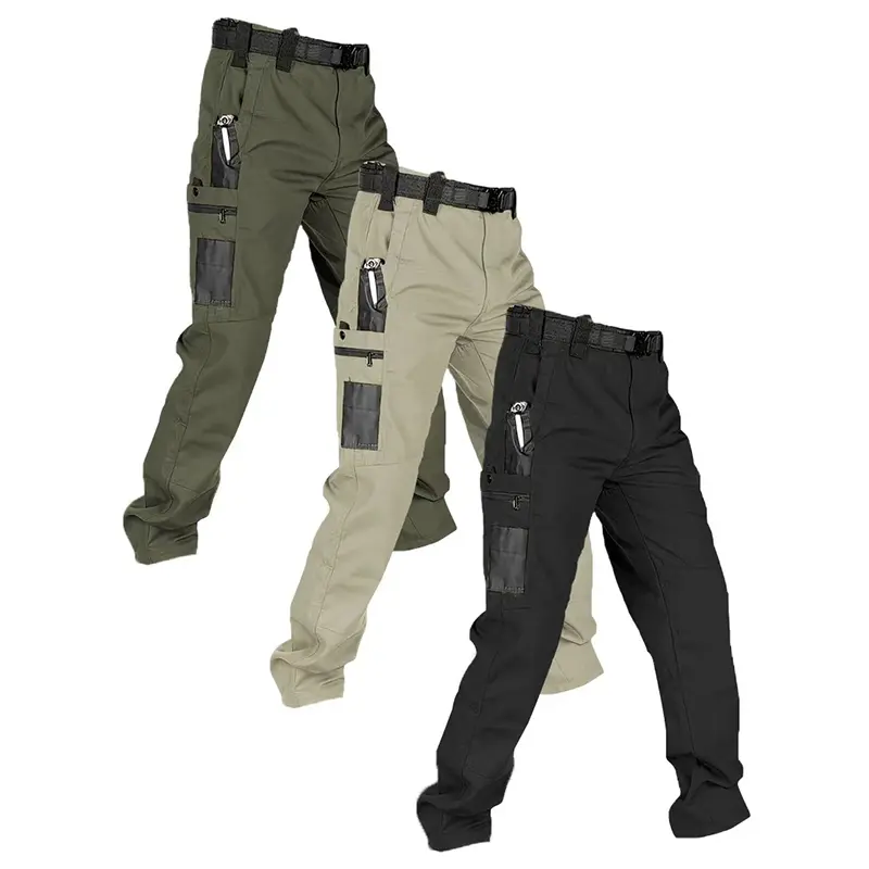 Men's Solid-Color Waterproof Tactical Cargo Pants — Belt Included, Multi-Pocket Design, Durable Outdoor Hiking & Casual Trousers