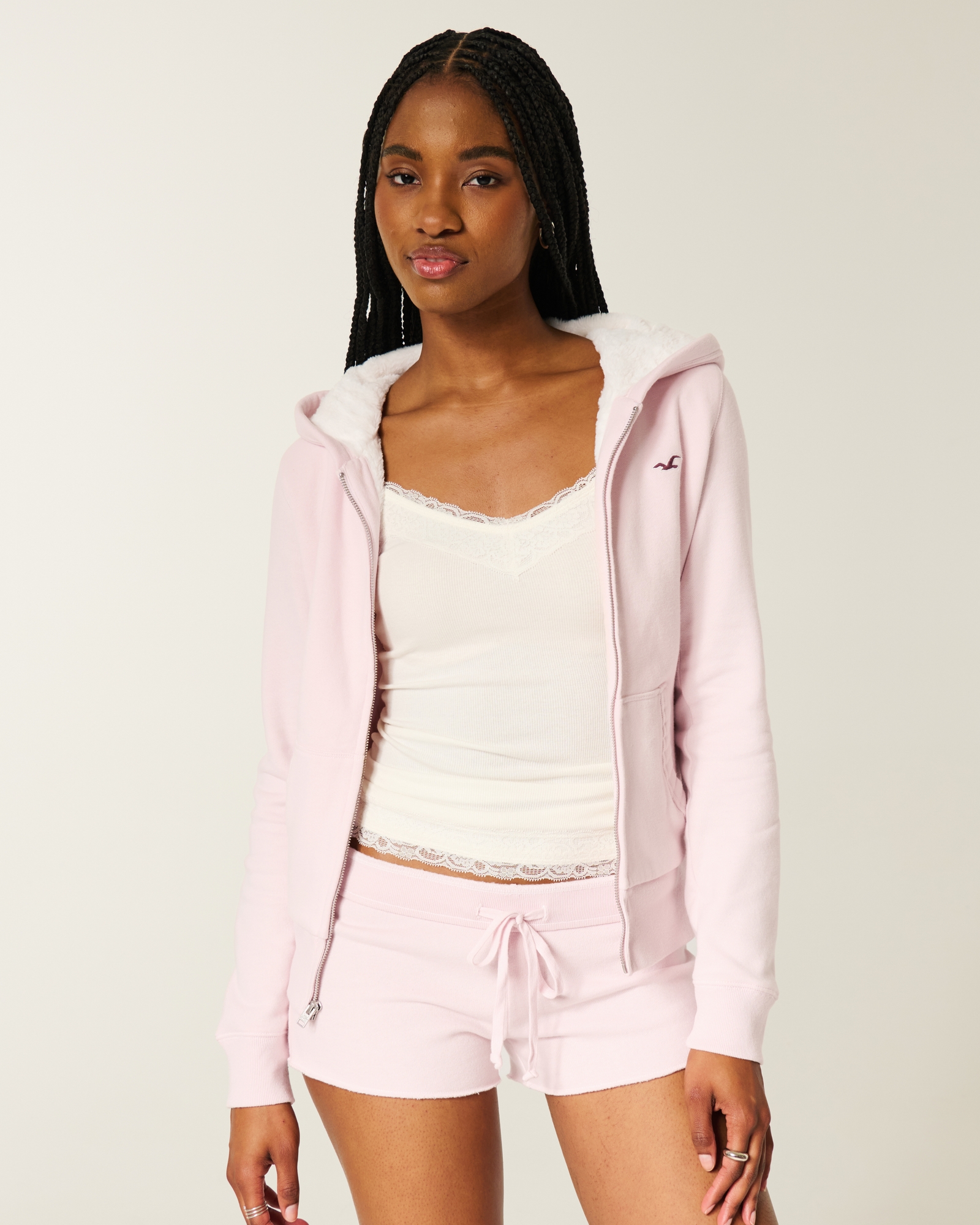 Faux Fur-Lined Zip-Up Hoodie