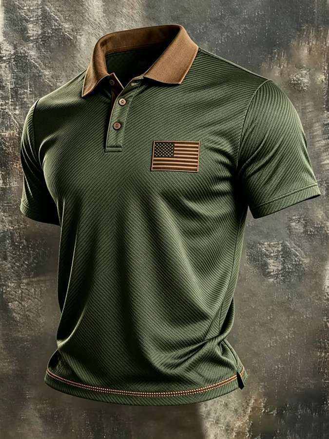 Men'S America Flag Print Casual Polo Shirt