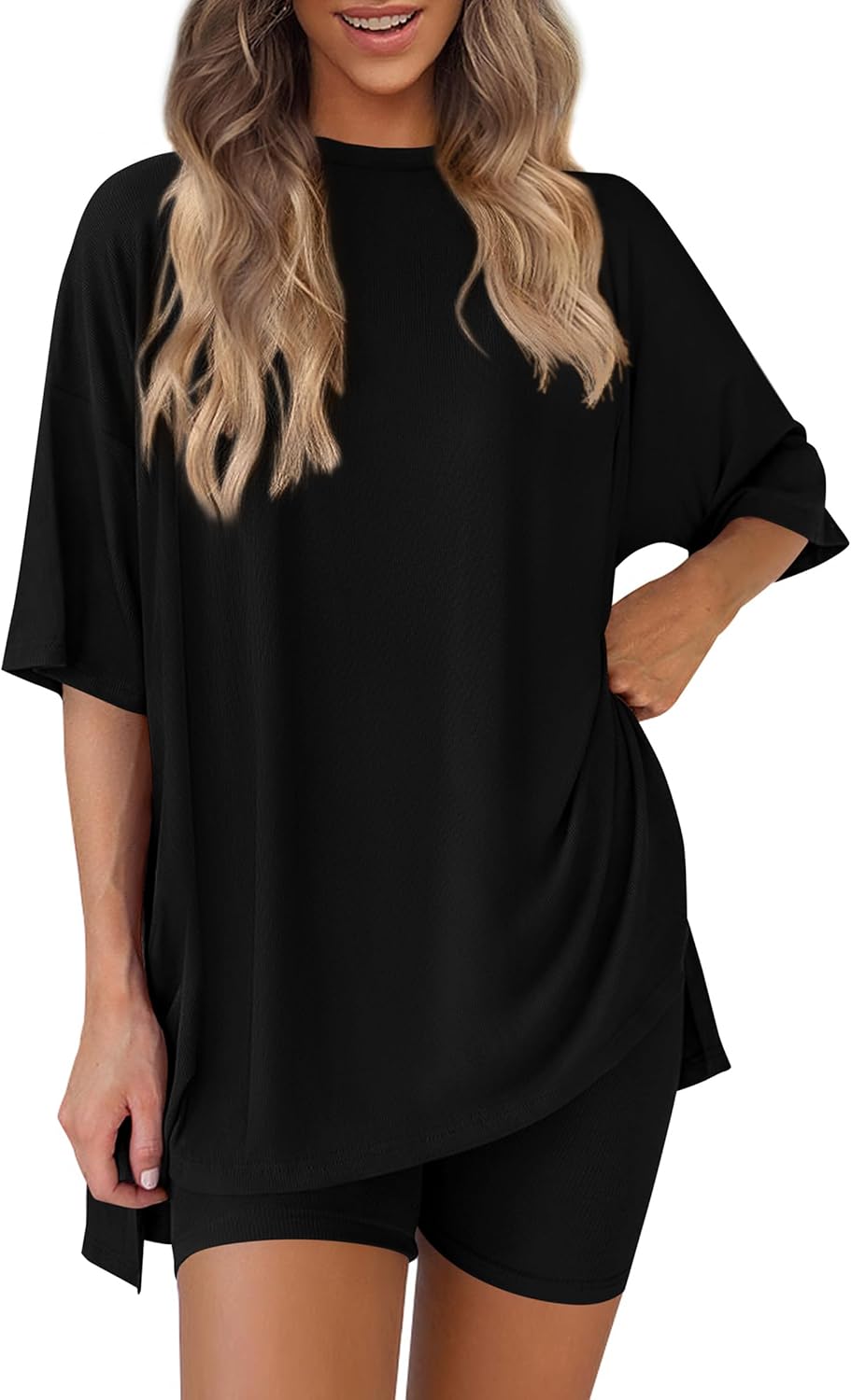 Women 2 Piece Lounge Set 2026 Summer Casual Oversized Shirts Biker Shorts Matching Airport Travel Outfit Clothes