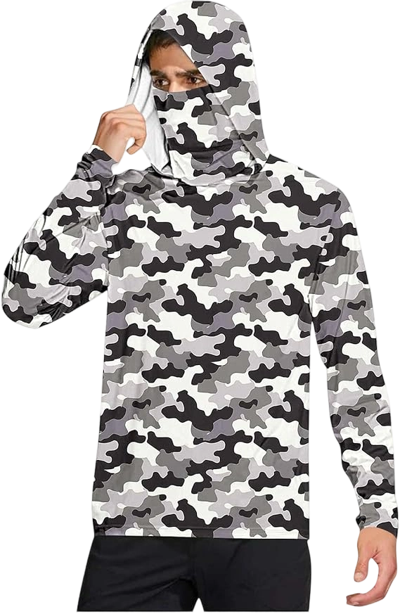 Long Sleeve Sun Shirt Men UPF 50+ Rash Guard Cooling Fishing Hoodies with Mask Casual Summer UV SPF Hiking Blouses
