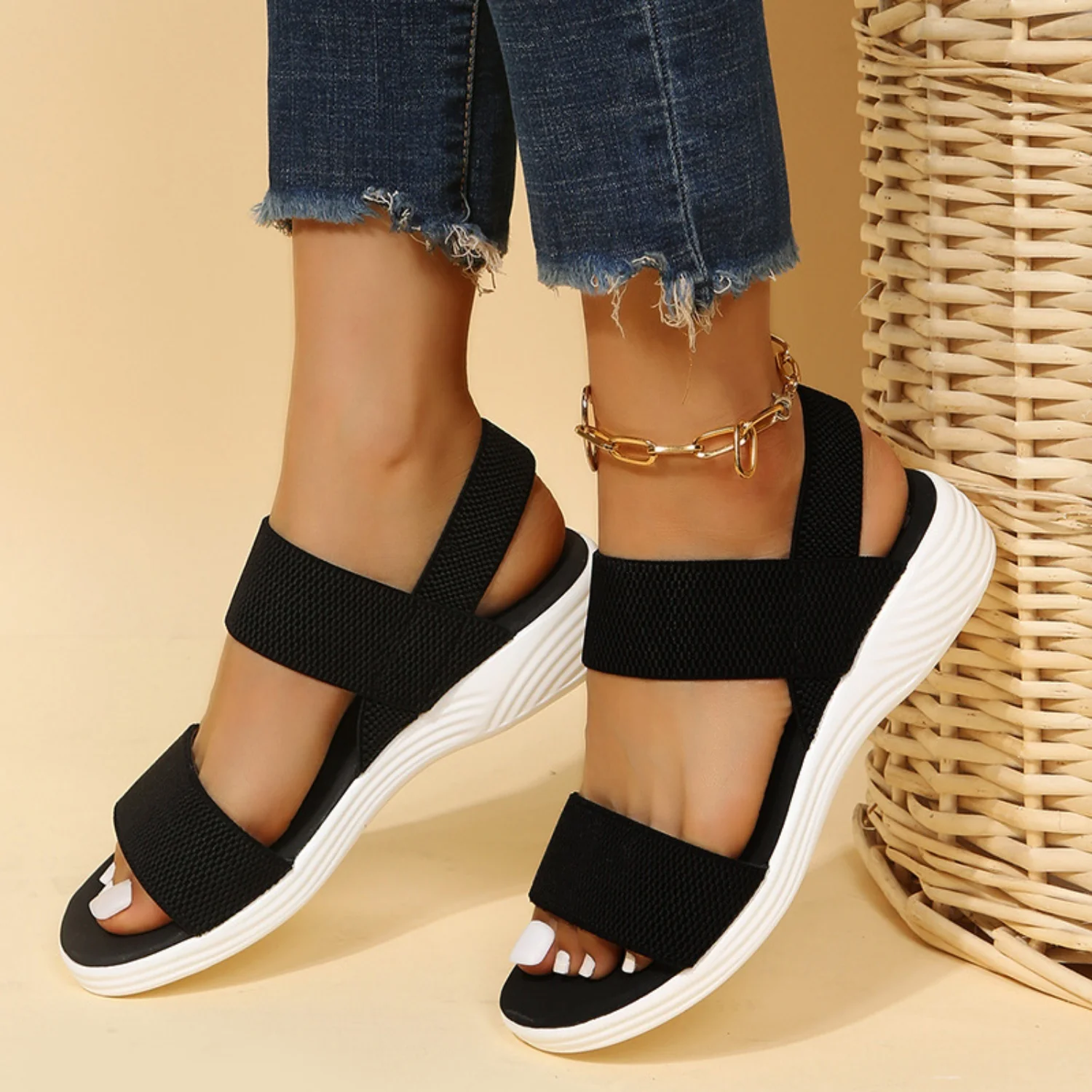 Rubber Open Toe Low Heel Sandals (multiple color options)