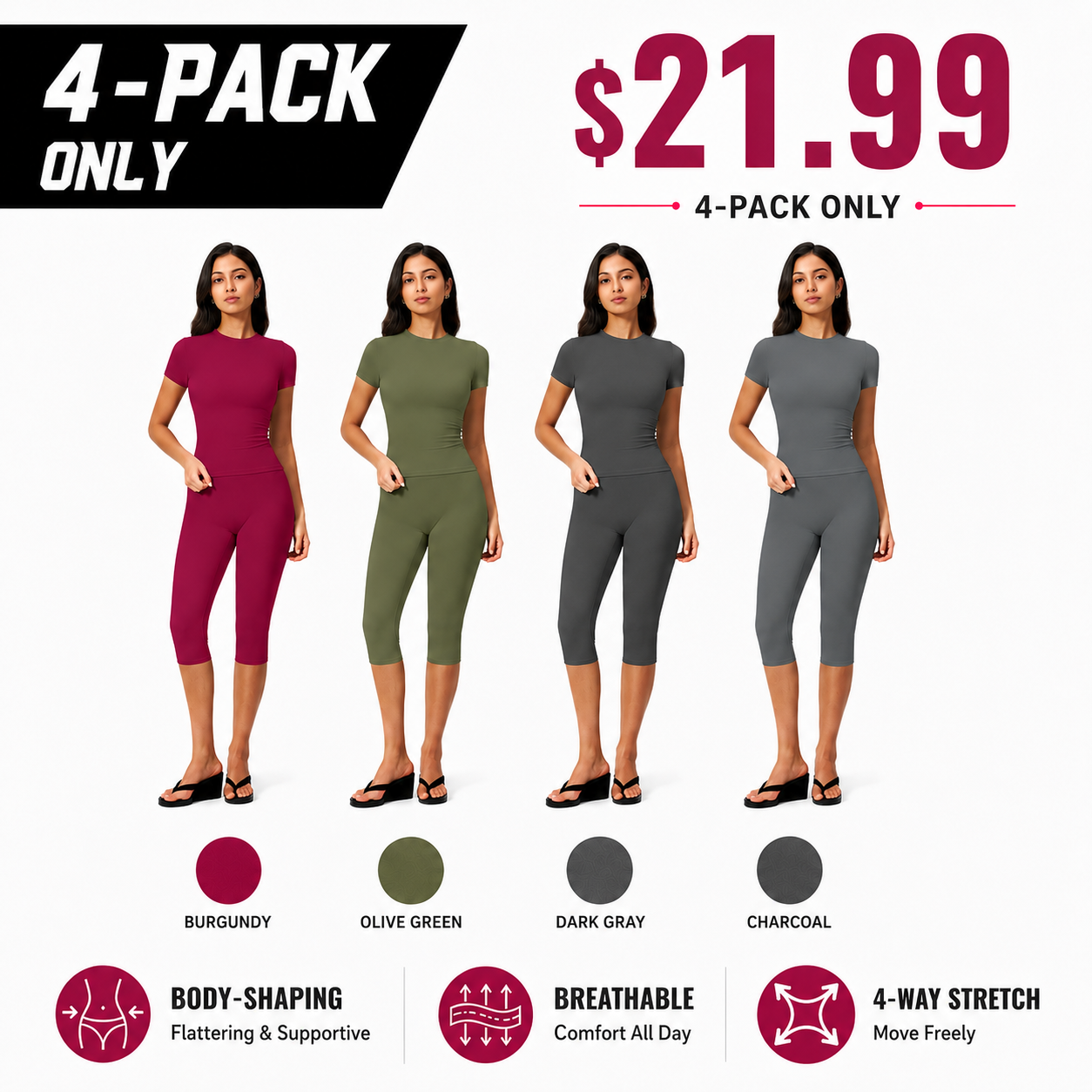 Breathable, form-fitting yoga set with versatile cropped leggings.