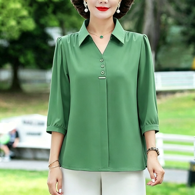 Women's 3/4 Sleeve Shirt Elegant Polo Collar Solid Color Blouse
