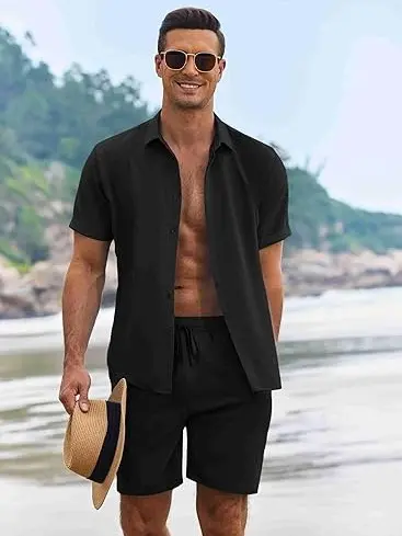⚡ Men's Summer Beach Outfit - Linen Shirt & Shorts Set 🔥