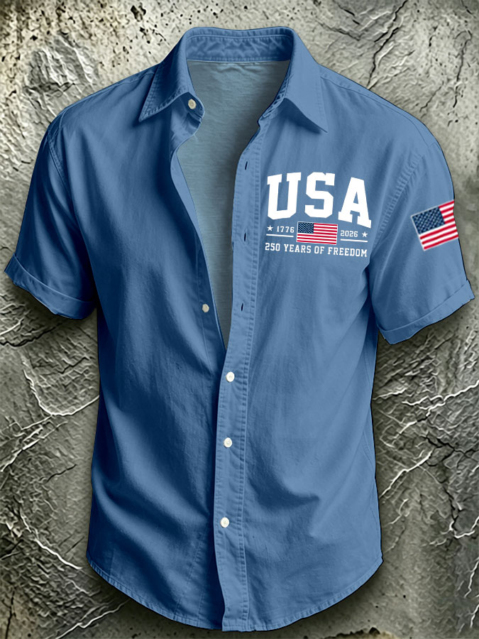 Men'S America Flag Printed Casual Collar Shirt