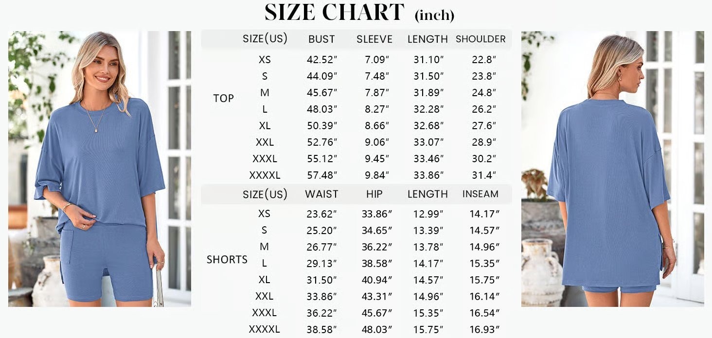 Women’s Oversized Lounge Set-Breathable Crewneck Top & Pocket Shorts