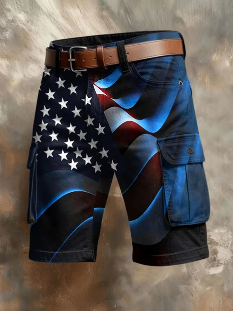 Men'S Independent Japanese American Flag Printed Multi Pocket Design Cargo Pants
