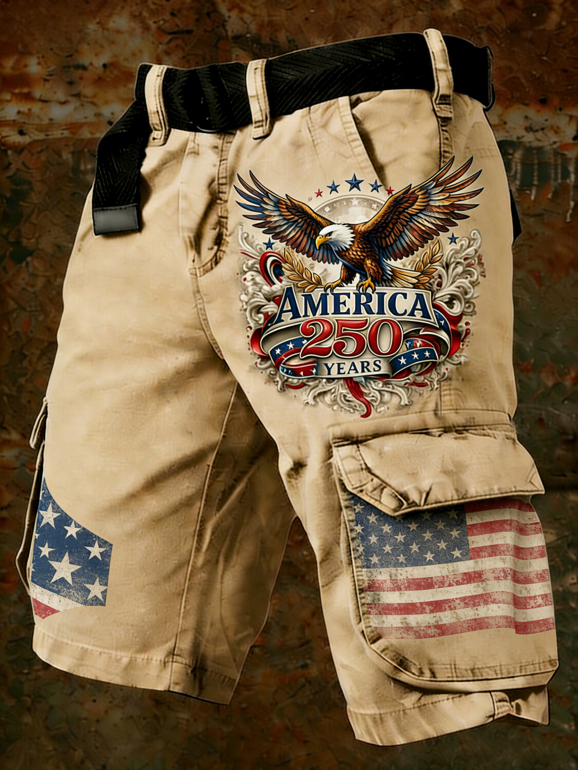 Men's Independence Day 250 Years Of America Print Denim-Like Cargo Shorts