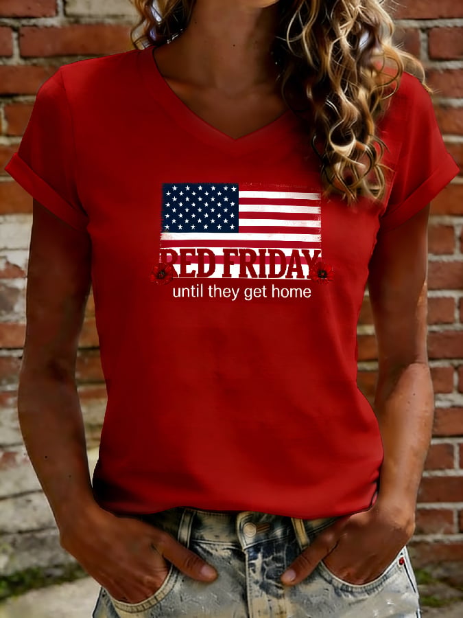 Women's Casual Red Friday Print Short-Sleeve T-Shirt