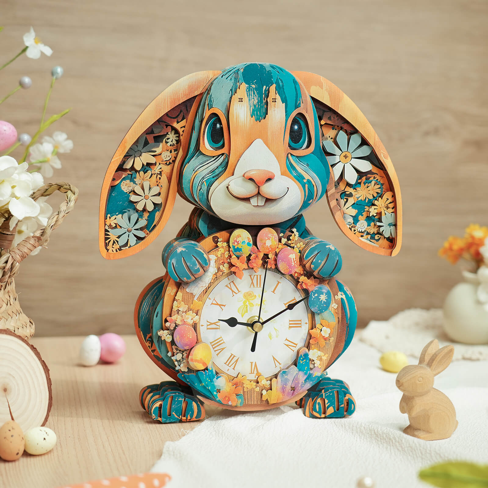 RabbitDIY Wooden Clock, 3D Puzzle Craft Kit