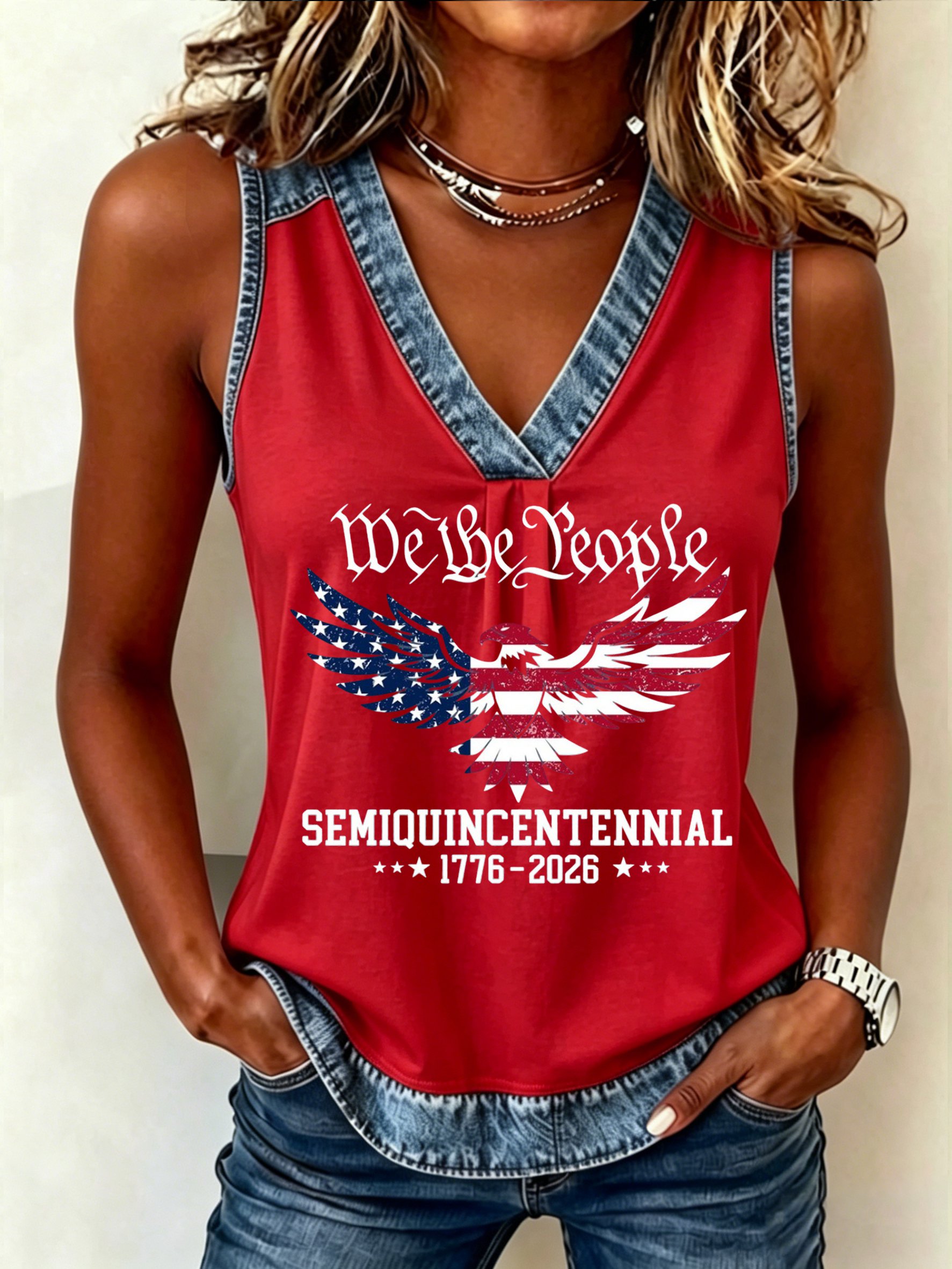 Women's USA 250th Anniversary Commemorative Printed V-Neck Tank Top
