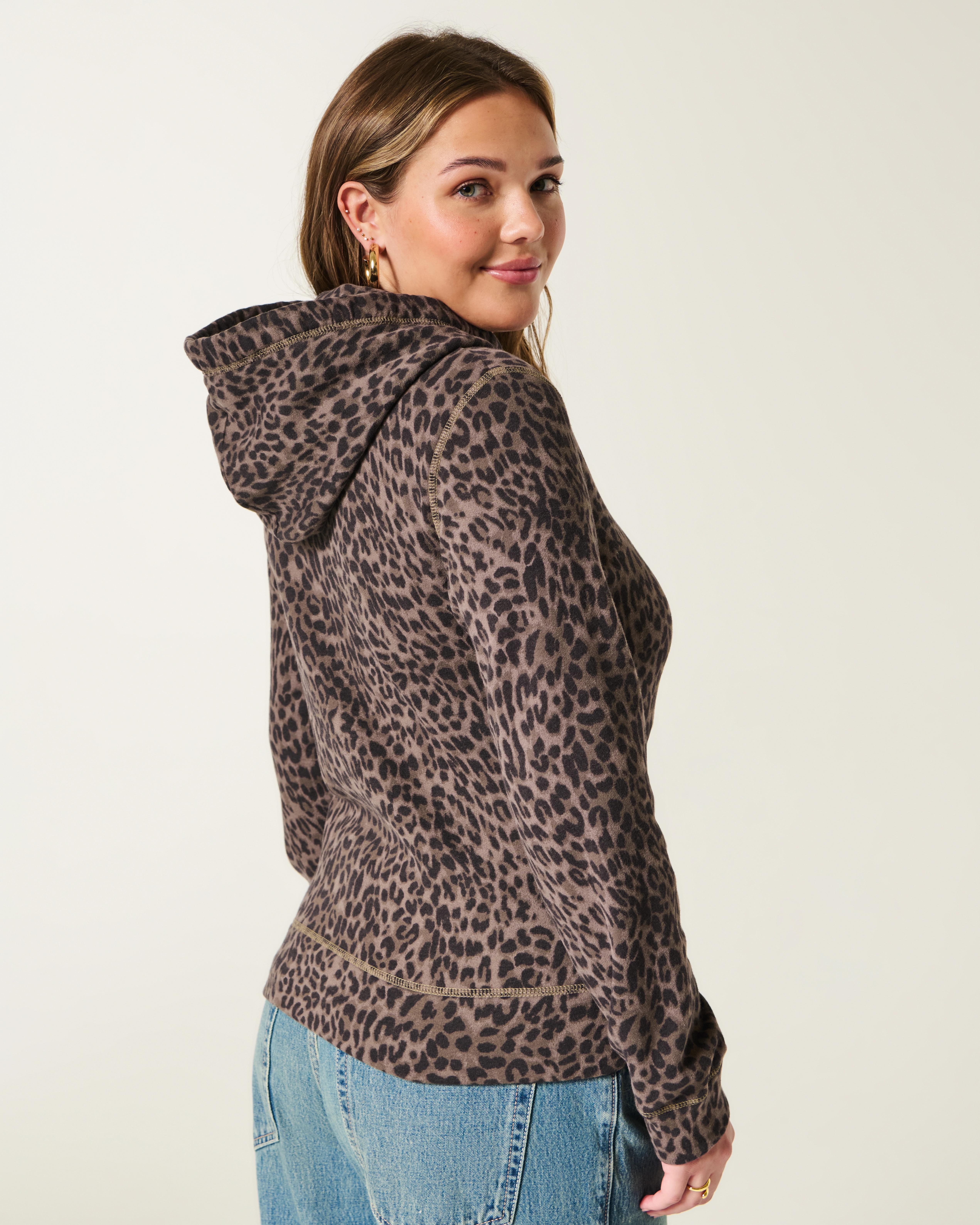 Hollister Feel Good Leopard Print Zip-Up Hoodie