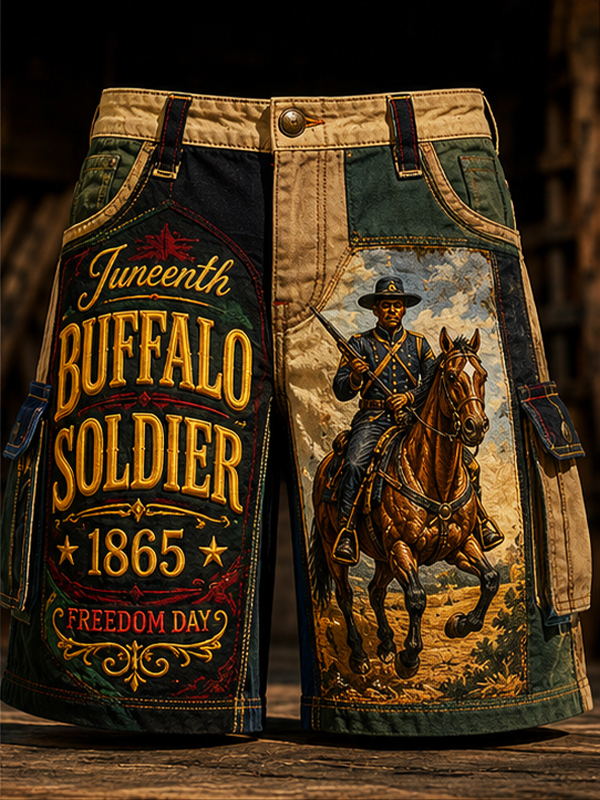 Men's Buffalo Soldier Juneteenth Western Style Print Casual Shorts