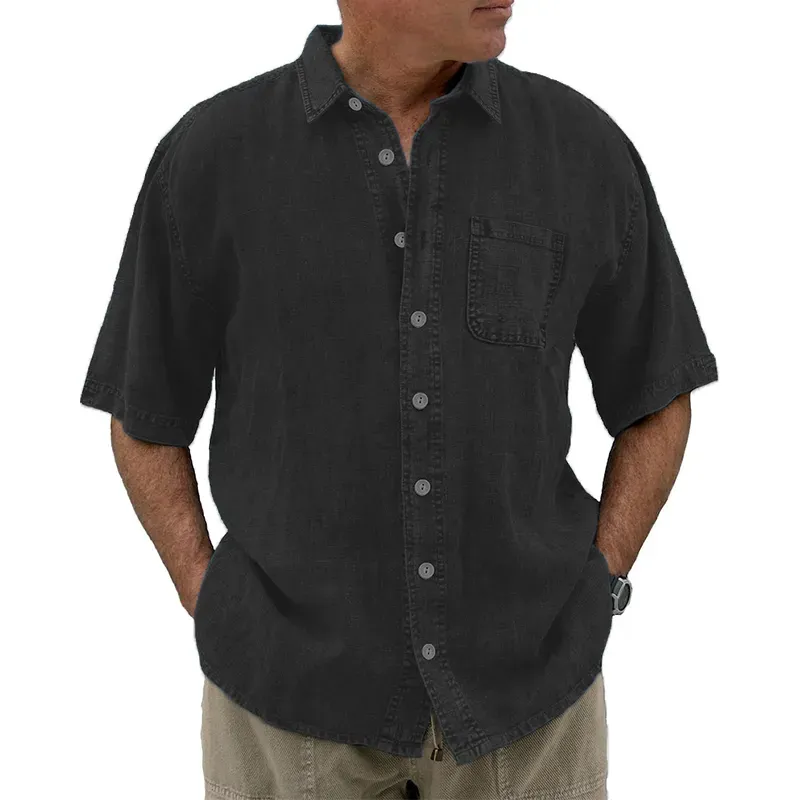 8-Pack Men's vintage cotton linen pocket short-sleeved shirt